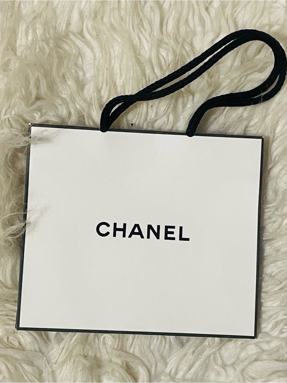 CHANEL White and Black Mini Gift Bag with Rope Handles